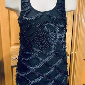 Black tank top mini/dress-gothic ribbon satin design , cotton stretch back